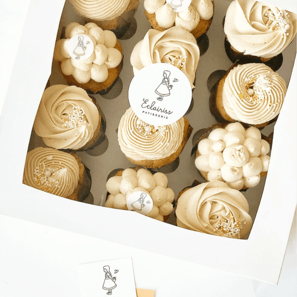 Image of a boba milk tea flavoured chiffon cupcake, box of 12 cupcakes
